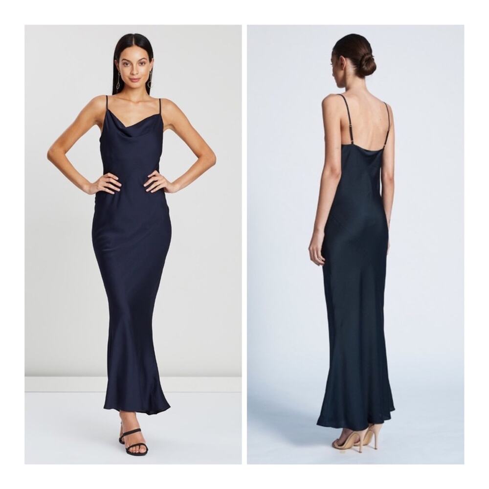 Shona Joy Luxe Bias Cowl Slip Dress Navy Size 10